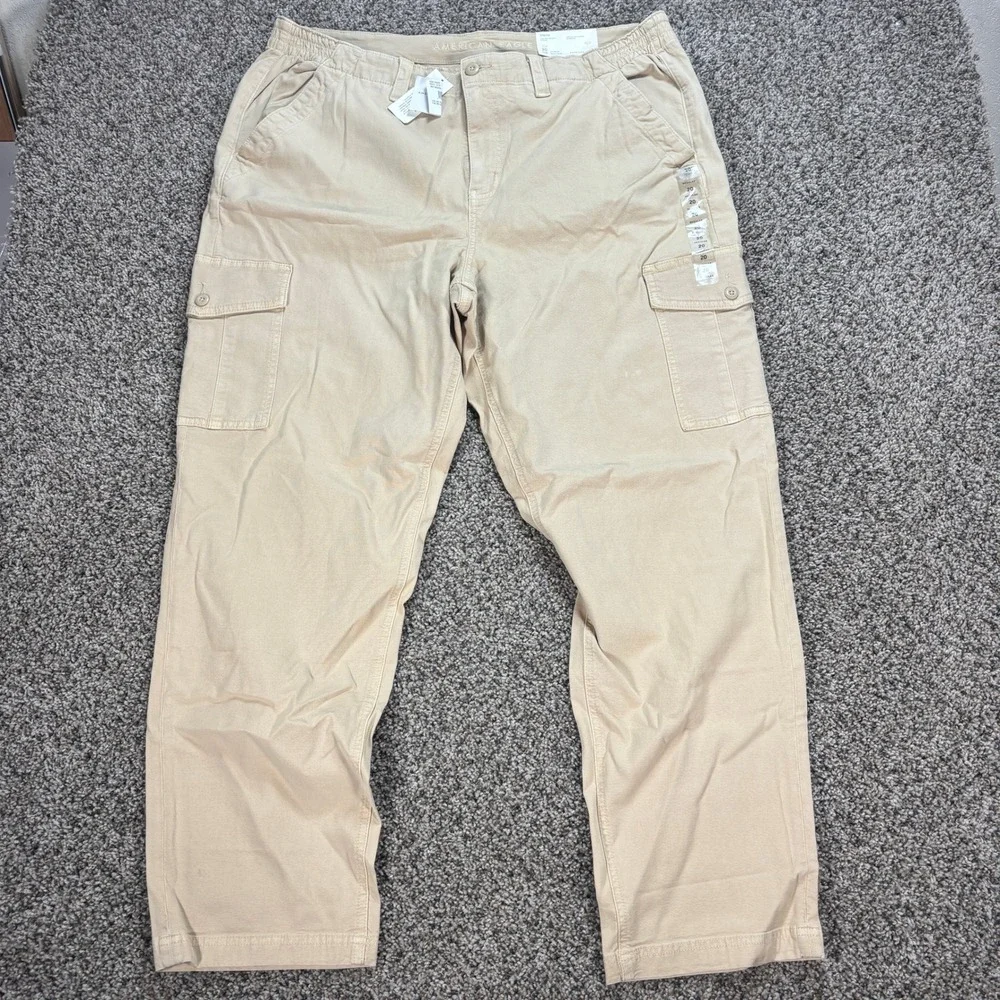 American Eagle Mens 40x30 Cargo Pants High Rise Straight Stretch Khaki Tan NWT